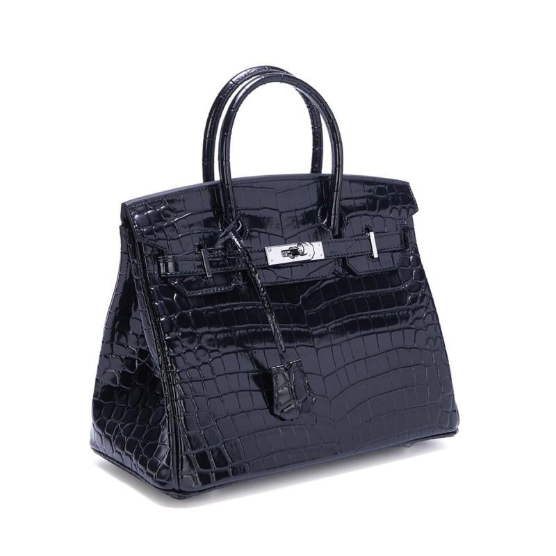 Fashion Genuine Leather Handbag Glossy Crocodile Shoulder Crossbody Bag
