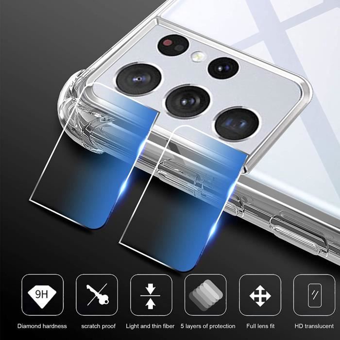 Coque et Verre Trempé - Samsung - Galaxy S21 Ultra - Protection Caméra Arrière - Souple - Slim