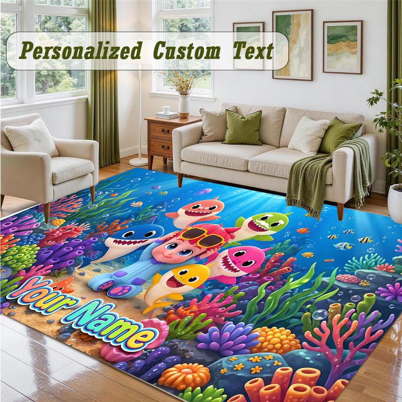 Crystal Velvet Square Rug Custom NameBaby Shark Pattern Non Slip Home Floor Decor Rug
