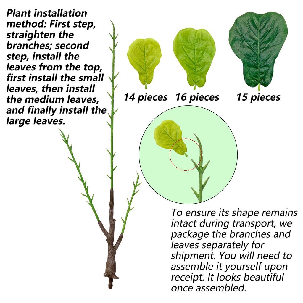 Artificial Fiddle Leaf Fig Plant with 3 Branches and 47 Leaves - Waterproof, Sunscreen, Nordic Style for Indoor/Outdoor Decor