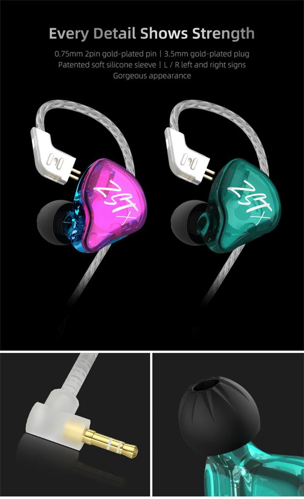 KZ ZSTX Earphones Wired KZ Earphones 1BA+1DD Hybrid Earphones Deep Bass Canal Type Chinese Earphones Recable (Purple with Microphone)