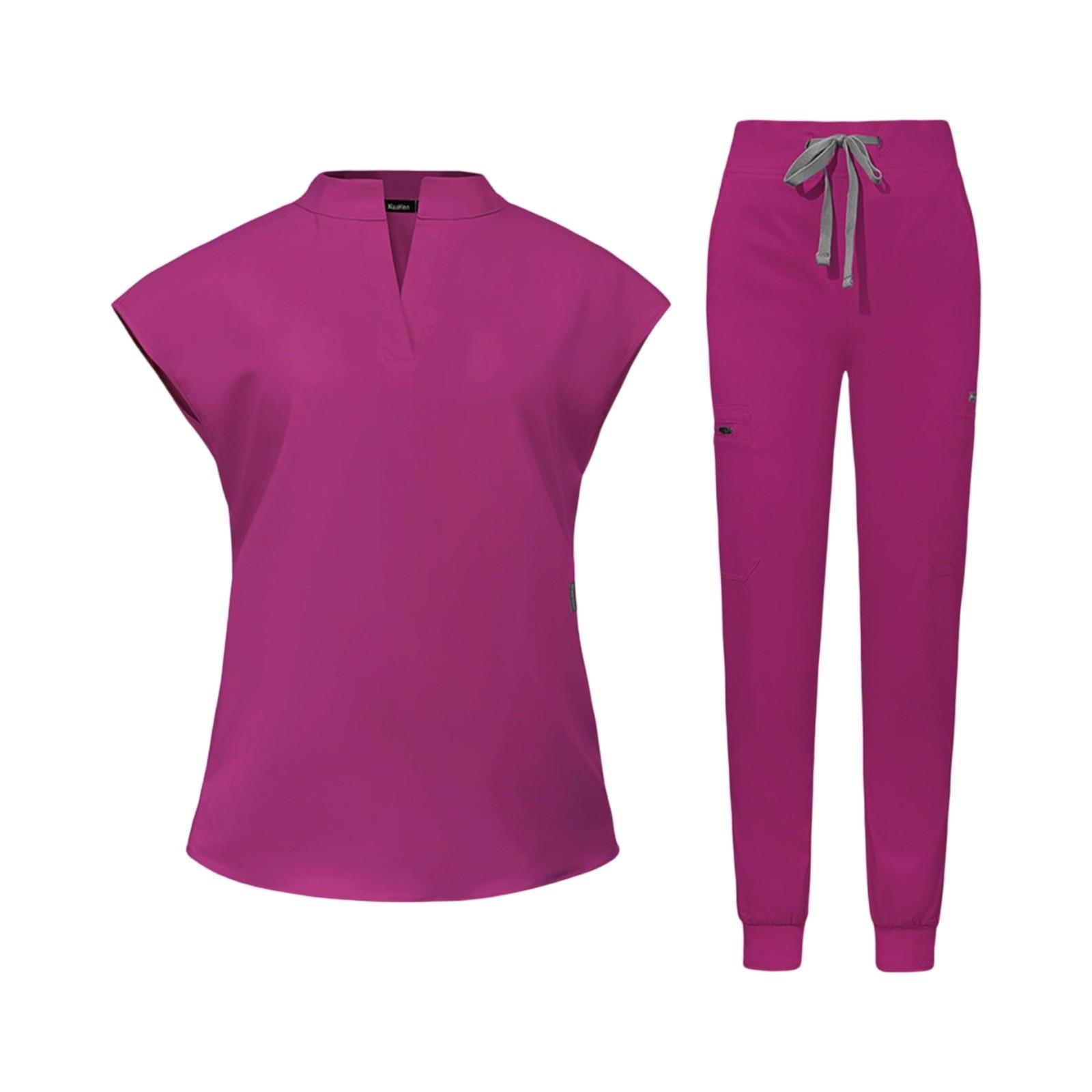 

Women s Short Sleeved Solid Color Pocket Top Pants Work Clothes Two Piece Set Set S