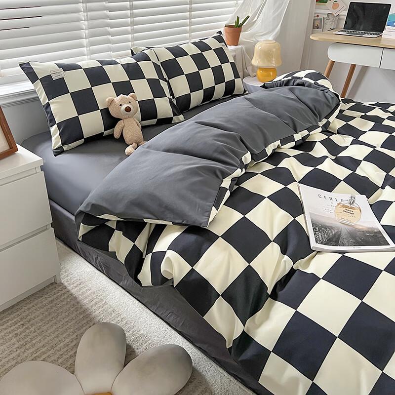 Liliang All-Season Washed Cotton Plaid 4-Piece Bedding Set