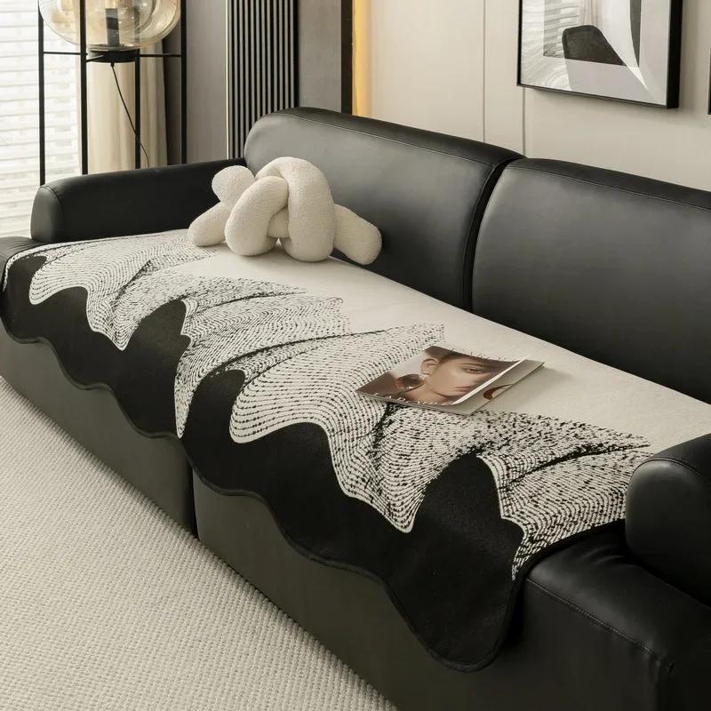 Irregular Chenille Universal Sofa Cover Non-Slip Four Seasons Couch Cover Anti-cat Light Luxury Sofa Protector Mat for Home A 90x70cm 1pc