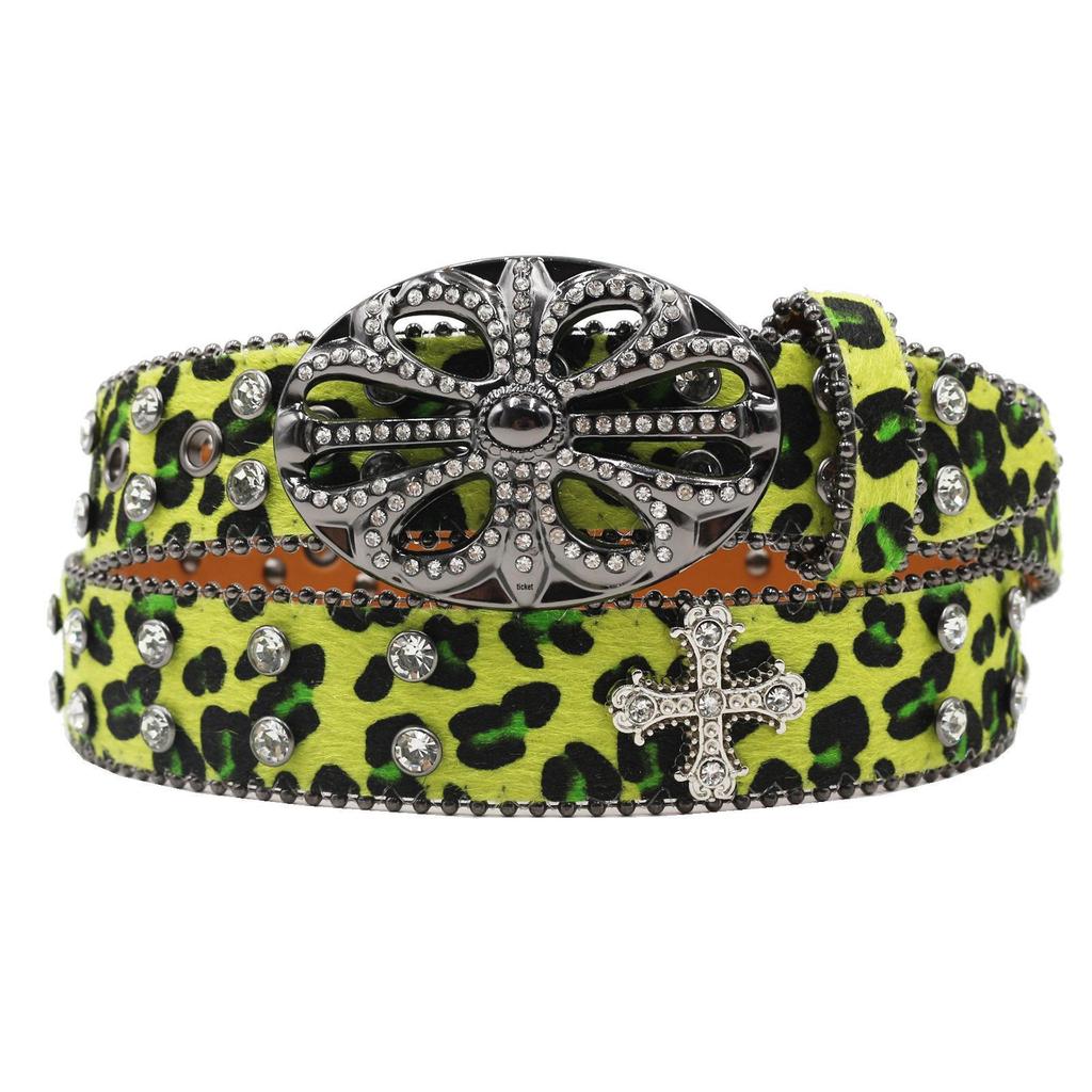 Y2K Retro Leopardendruck Strass Ledergürtel - Millennial Style Jeans Accessoire