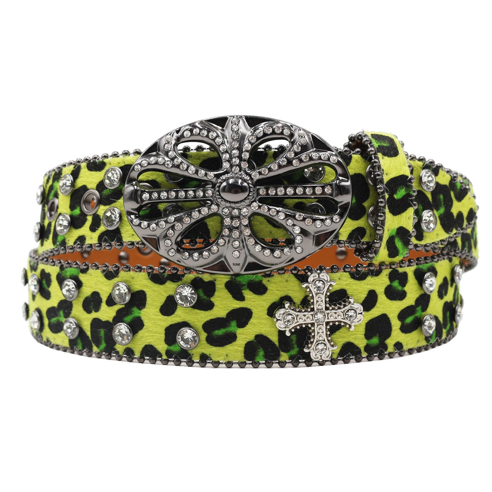 Global Finds Y2K Retro Luipaardprint Strass Lederen Riem - Millennial Stijl Jeans Accessoire 105cm