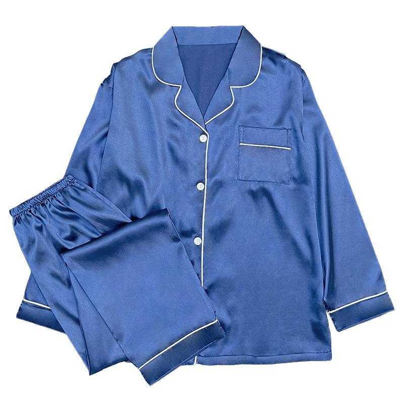 Diamond Blue Gift-Giving High-End Loungewear Can Be Worn Outside In Spring And Summer, Long-Sleeved Lapel Two-Piece Set
