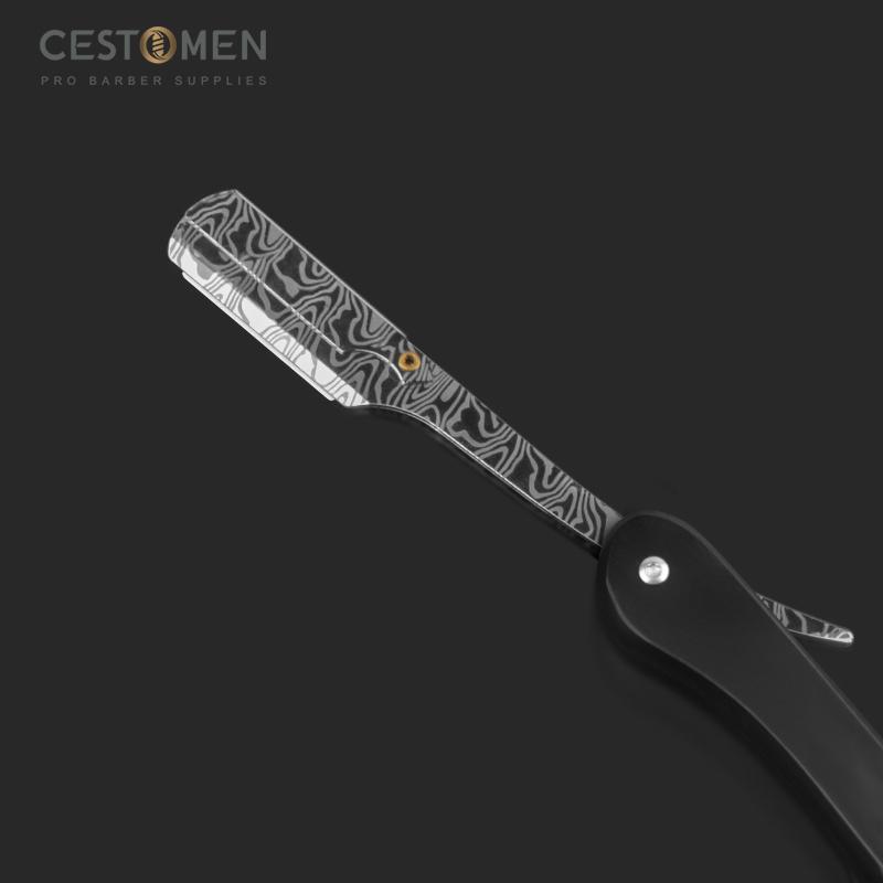 CESTOMEN Einschneidiger Rasierer aus silbernem Edelstahl mit schwarzem Holzgriff, klassischer gerader Rasierer für die Herrenrasur
