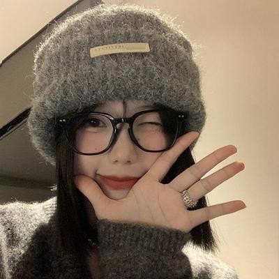 Modische und vielseitige Wollmütze mit großem Kopf, Koreanischer Retro-Stil, Lässige warme Mütze, Winddicht, Gehörschutz, Strickmütze