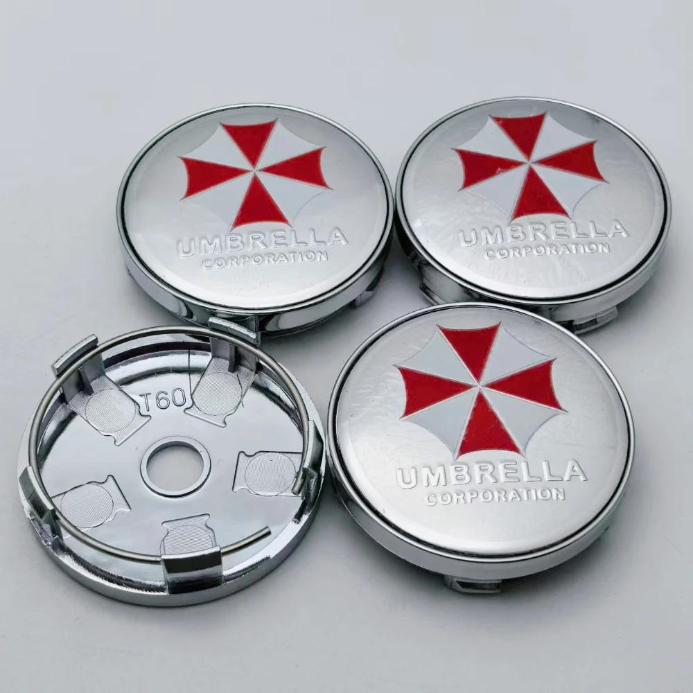 4pcs Umbrella Logo Badge Emblem Car Wheel Center Caps O.D 60MM Clips 56MM Wheels Hub Cap Rim Hubcaps Dust Cover Car Accessories
