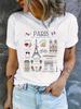 Paris Eiffelturm Druck Unisex Lässiges T-Shirt Kurzarm Sportbekleidung Oberteil