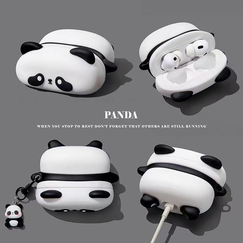 For AirPods Pro3 Pro2 4 3 2 1 Pro Earphone Case 3D Cute Panda Cartoon Silicone Protective Headphone Box Cover