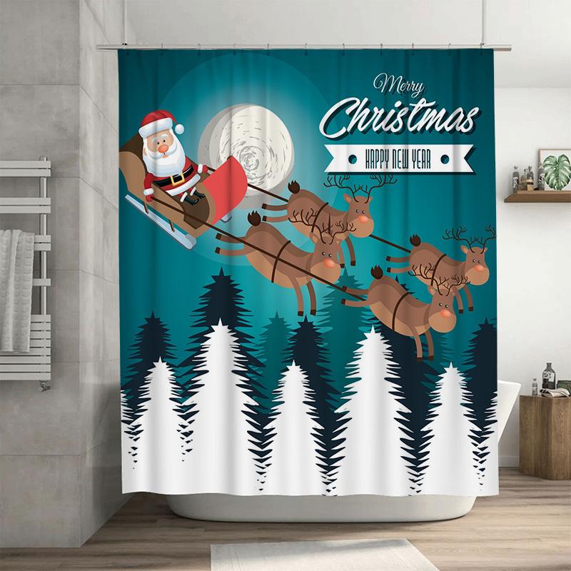 

Tu Christmas Santa Claus Reindeer Holiday Shower Curtain Festive Winter Decor Bathroom Set Waterproof Holiday Gift W60H190(CM)-1 Pcs