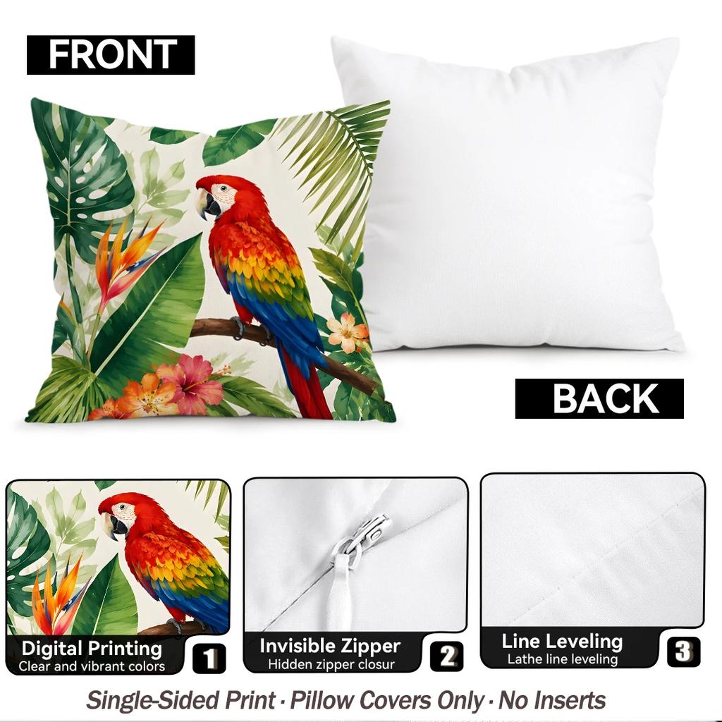 1pcs/4pcs Tropical Parrot Plant Cushions Pillowcase Polyester Cushion Cover Throw Pillow Pillowcover Home Car Sofa Decor