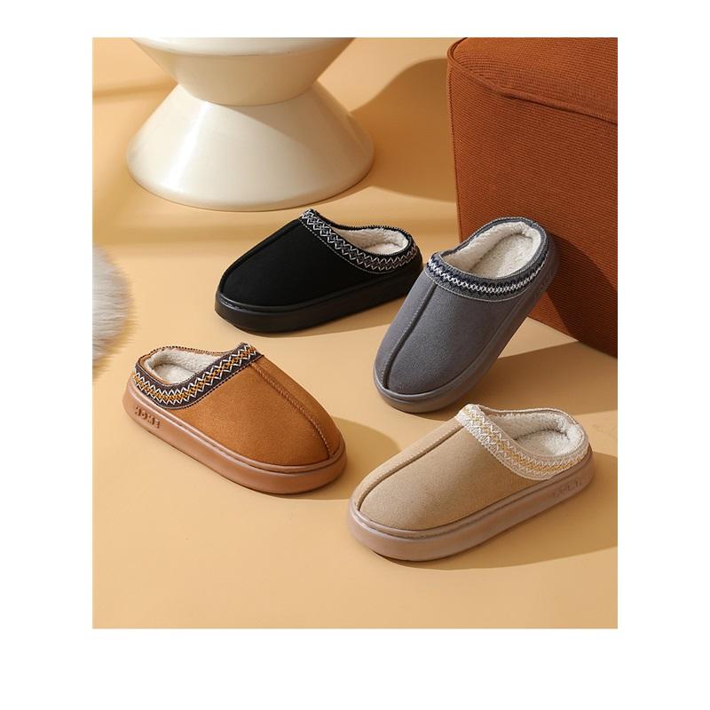 Winter Paar Zuhause Dicke Sohle Einfarbig Warm Und Fleece Rutschfest Baumwollpantoffeln