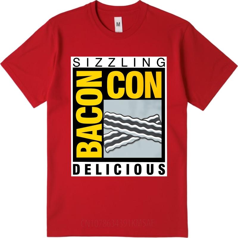 Man Round Neck teeshirt Cool For Him Summer T Shirt Sizzling Bacon Con Delicious Short Sleeve Travel Crew Neck For Men Tops
