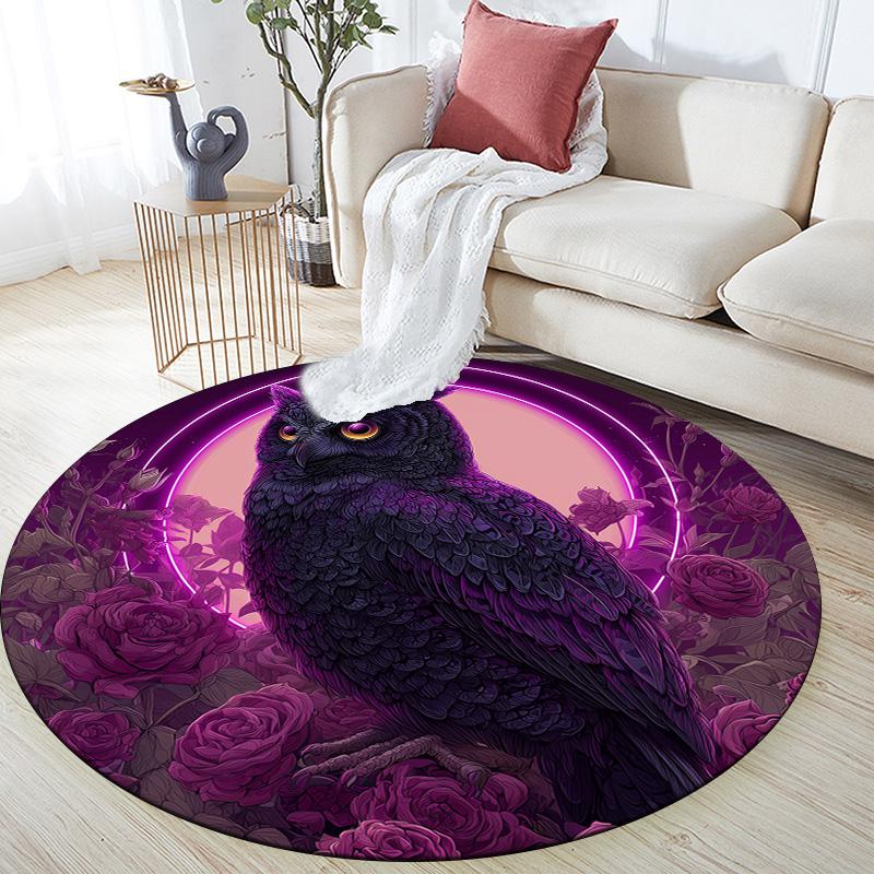 Purple Owl,Round Area Rug,Carpet Rug for Living Room Bedroom Sofa Playroom Decor,Non-slip Floor Mat