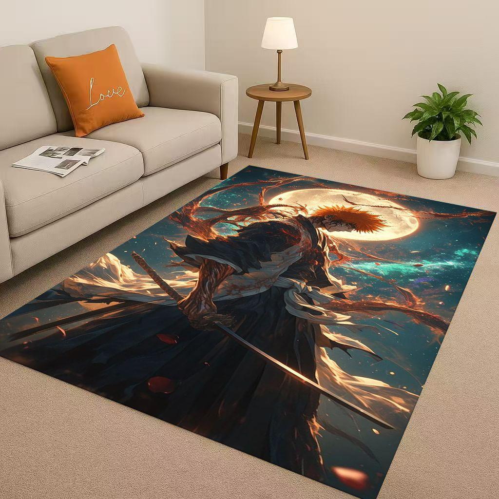 Anime Bleach Kurosaki Ichigo Cartoon Wohnzimmer Rutschfester Teppich für Schlafzimmer Sofa, Leicht zu reinigen Heimdekoration Fußmatte Spielmatte