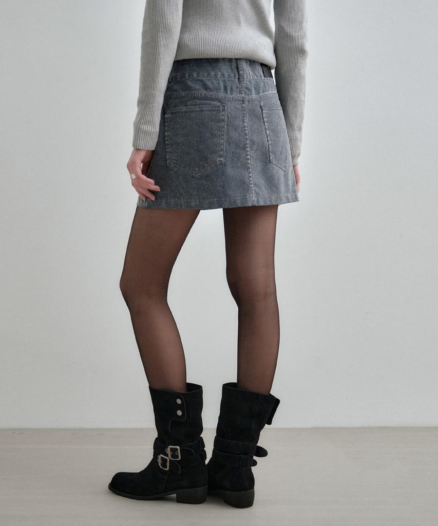 Mongdol Velvet Denim Mini Skirt Gray Blue Mdsk027Grayblue