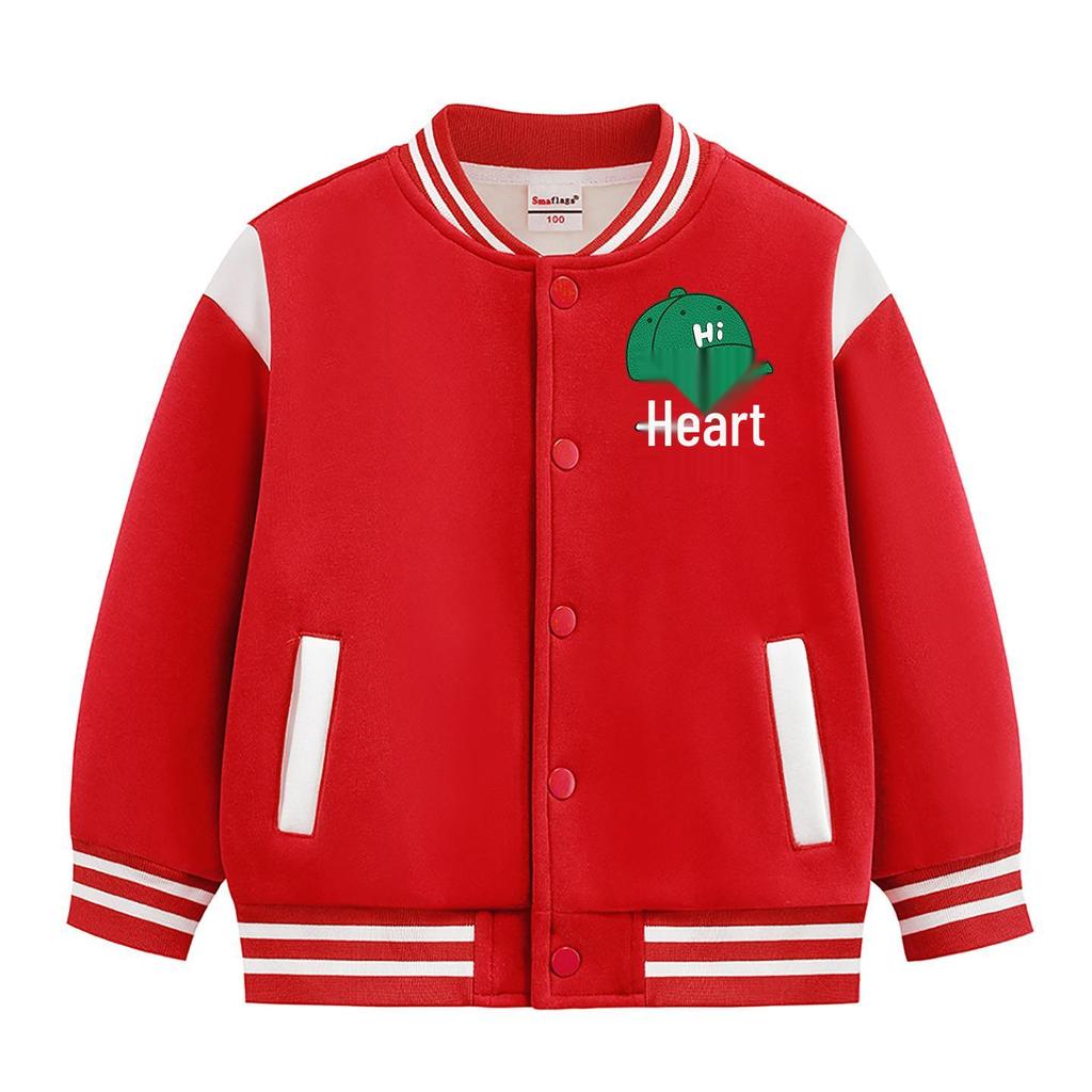 2026 Boys' Korean Style Velvet Baseball Jacket - Autumn/Winter Casual Top