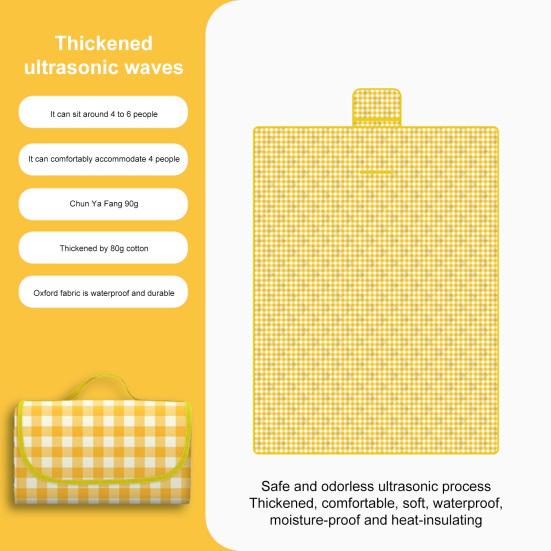 Pikniková deka s hustou bavlněnou výplní, vodotěsná, snadno čistitelná, víceúčelová plážová podložka, skládací pikniková podložka s rukojetí