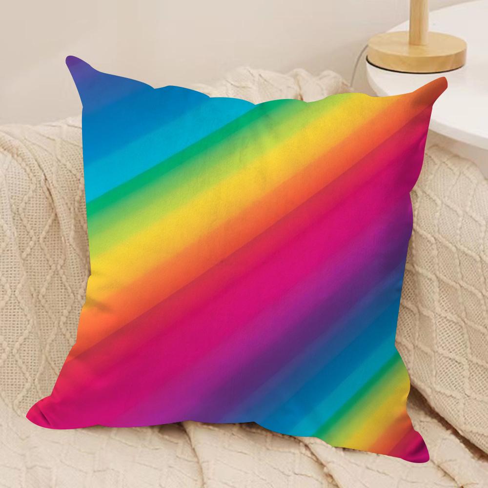 Rainbow Color Cushion Cover Soft Plush Fabric DoubleSided Printed Sofa Cushion Cover for All Seasons Home Decor Gift