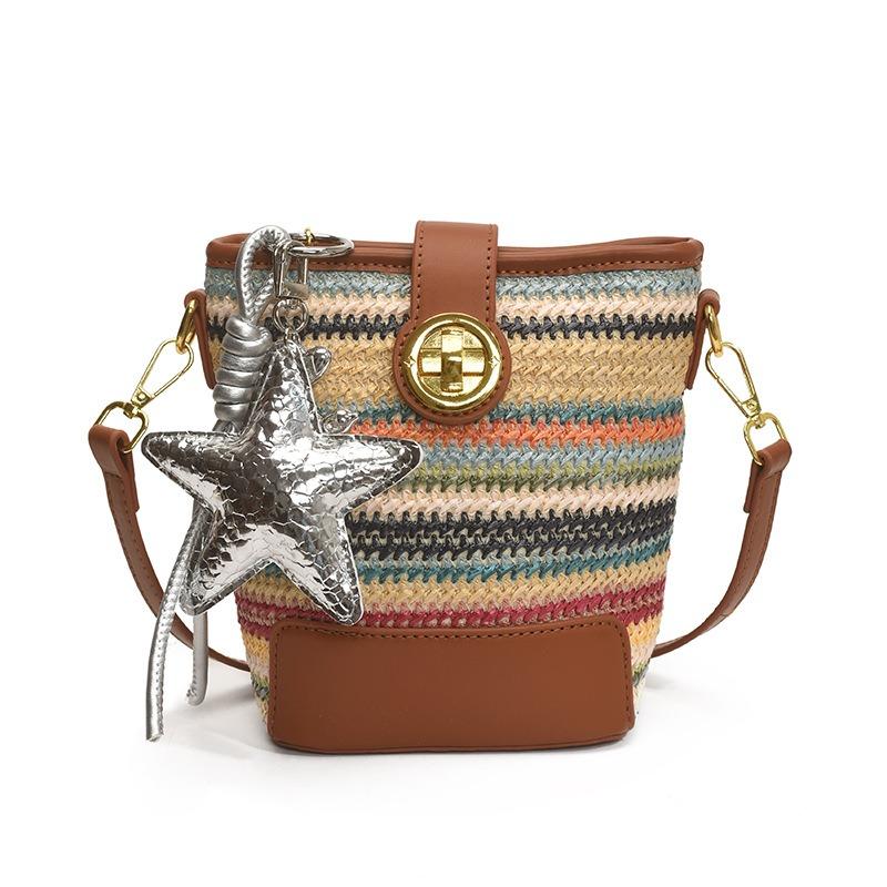 Woven Bucket Bag New Summer Versatile Shoulder Messenger Bag Women's Niche Chain Mobile Phone Women's Bag
