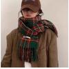 Plaid scarf women's atmosphere warm new dry rose powder autumn and winter white soft fringed shawl scarf