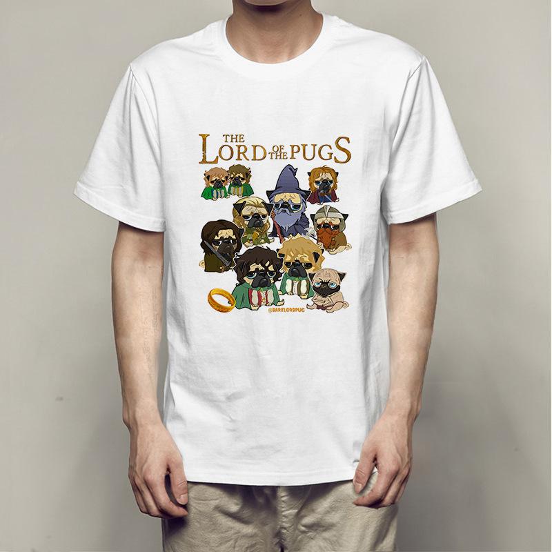 Summer Bago Dog Rock Pug Rock Printed Cotton Loose Round Neck Short Sleeve T-Shirts Men’s