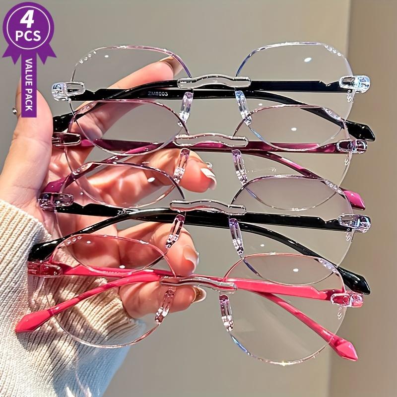 

4 шт. Очки для чтения без оправы, удобные и легкие, с украшением стразами и элегантной огранкой краев 350