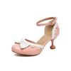 Foreign Order Summer Fashion Cat Heel High Heel Bow Color Matching Hollow Sandals