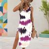 Women Plus Size Printed Sleeveless U Neck Tank Dress High Side Slit Midi Dress