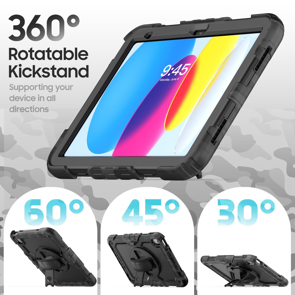 For iPad (2025)/iPad 10.9 (2022) Case Camo Printing PC + Silicone Tablet Cover with PET Film/Shoulder Strap