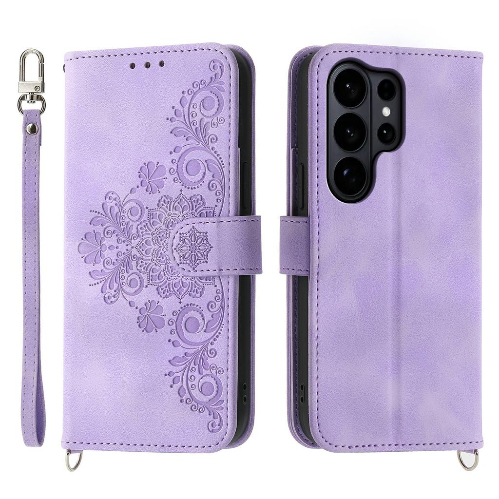 For Samsung Galaxy S26 Ultra Case Flower Pattern PU Leather Wallet Phone Cover with Strap
