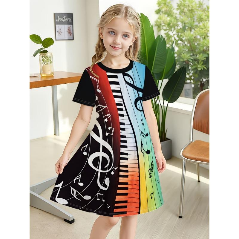Dress for Girls Tie-Dye Multicolor Graffiti 3D Print Round Neck Colorful Dress Casual Summer Short Sleeve