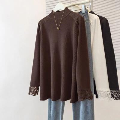 All Match Lace Half High Neck Base Shirt for Autumn and Winter Paired with a T-shirt To Cover the Belly Stylish Mom Top