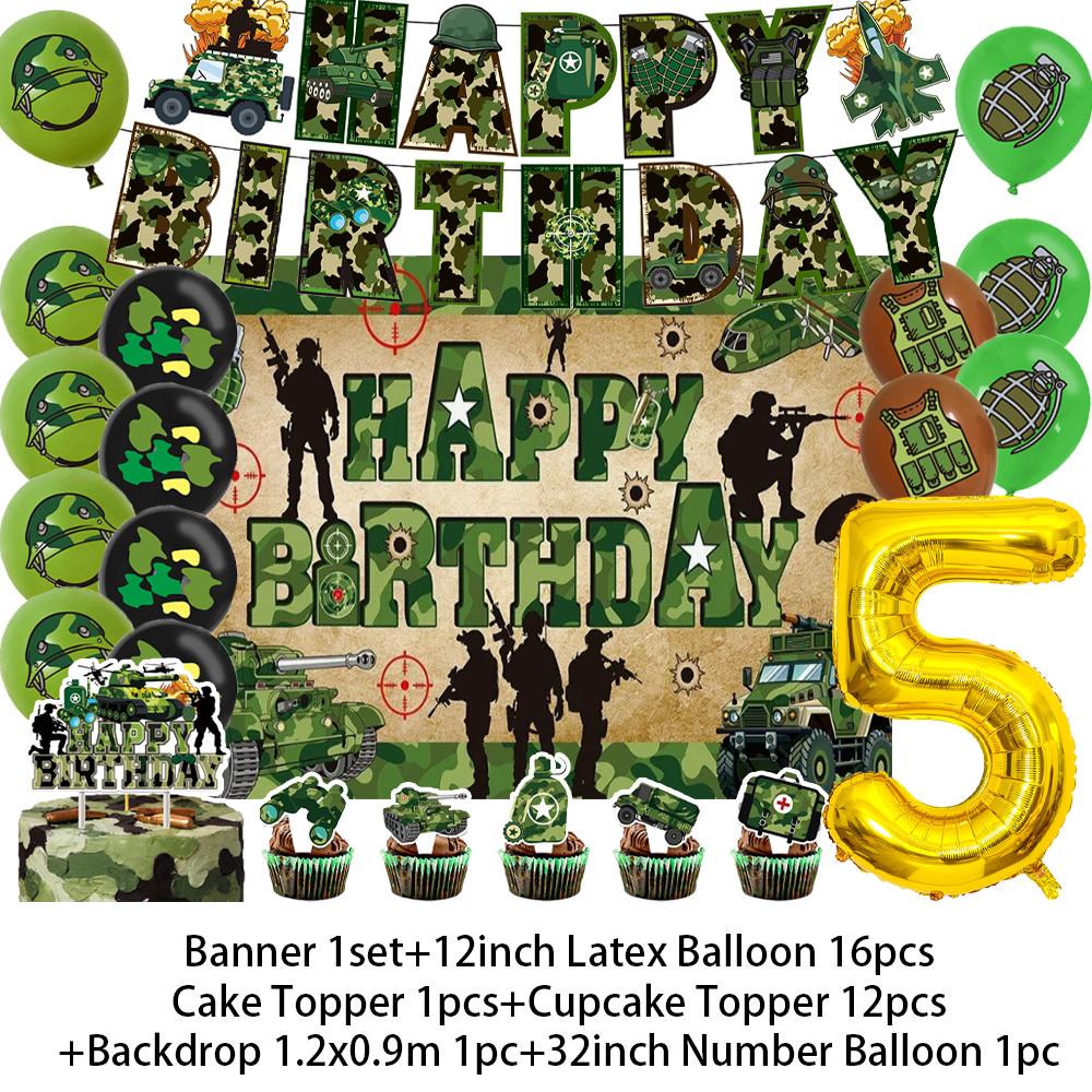 Militär Armee Thema Jungen Geburtstagsparty Dekorationen Camouflage Soldat Flugzeug Panzer Hintergrund Cartoon Luftballon Banner Kinderspielzeug Geschenk