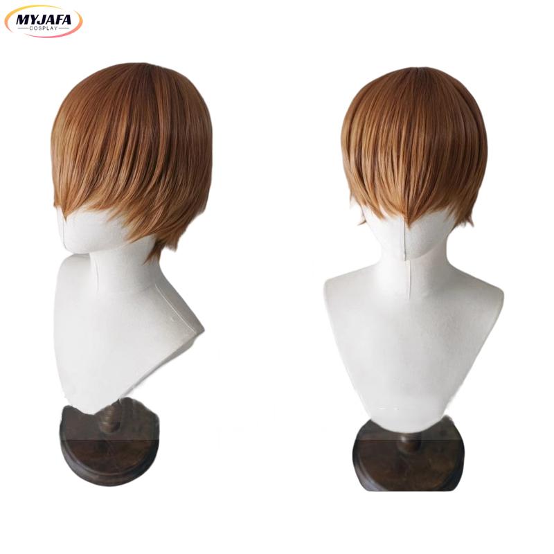 Yagami Light Cosplay Wig Anime Short Brown Fluffy Yagami Light Heat Resistant Synthetic Hair Halloween Party Wigs + Wig Cap