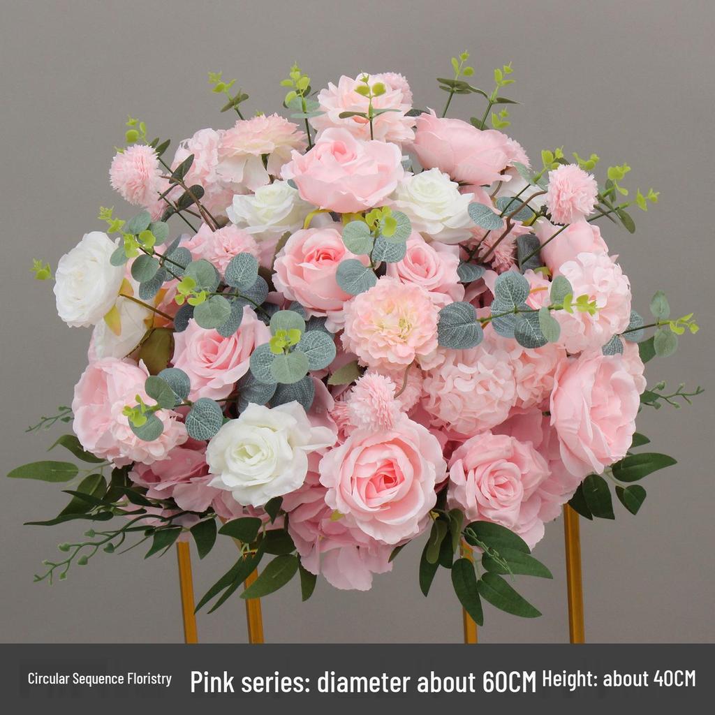 Simulated Silk Floral Arrangement: Round Flower Ball for Aisle, Table, or Wedding Stage Decoration.