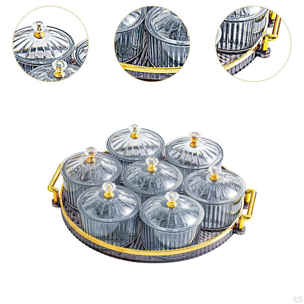 Tavă de servire cu 7 compartimente pentru gustări cu capace transparente și boluri