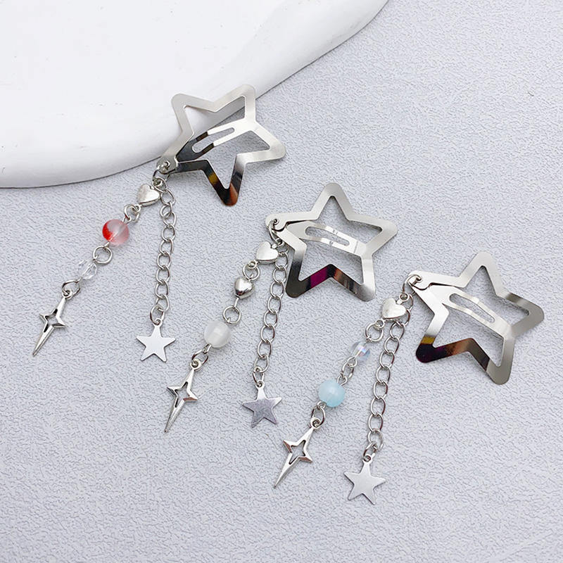 Y2K Sweet Cute Star Fringe Pendent Hair Clip Hairpin For Women Girls Punk Metal Pentagram BB Clips Barrettes Hair Accessories