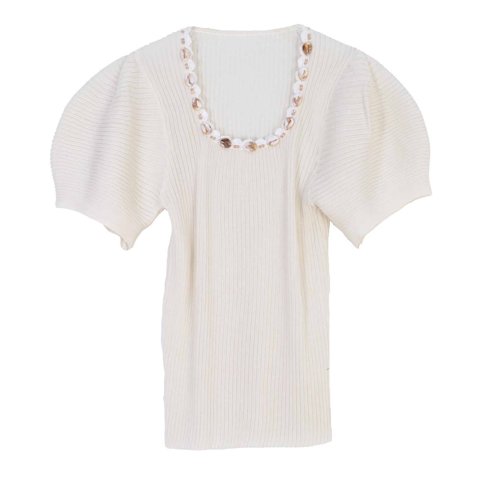 

Women s Slim-fit Puff Sleeve Knit Top, Square Neck Large