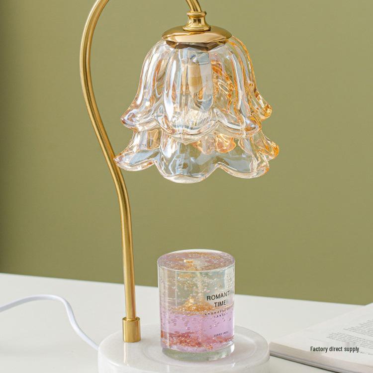 Beast Valley Lily Aroma Candle Lamp - Smokeless Wax Melting Marble Lamp for Romantic Bedroom Ambiance