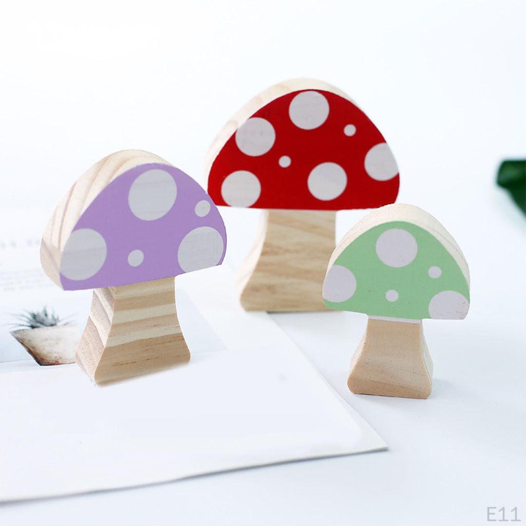 3Pcs Wooden Mushroom Building Blocks Ornaments Room Decor Colorful Wood Photo Props Home
