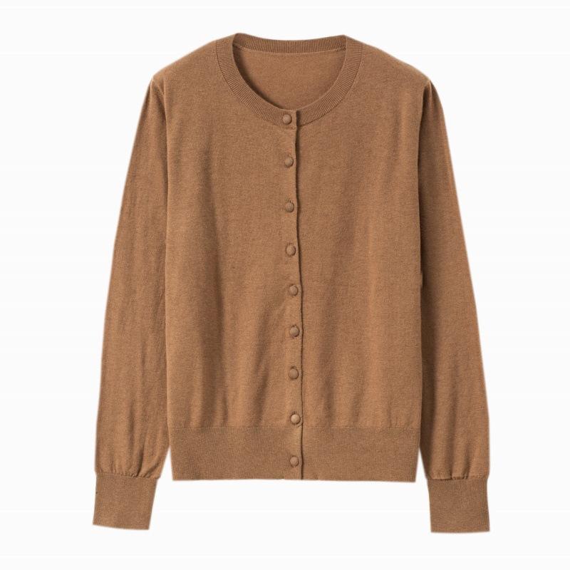 Autumn and Winter Casual Minimalist Style High-end All-wool Knitted Cardigan Women's Versatile Solid Color Thin Wool Sweater