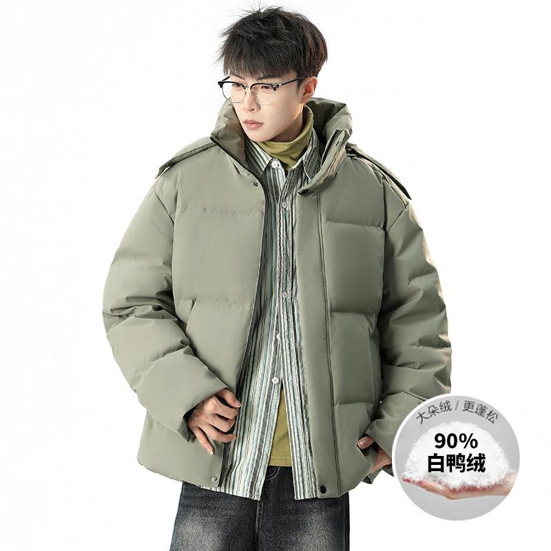 

Зимняя корейская версия новой мужской однотонной пуховой куртки с капюшоном из белого утиного пуха, модная утолщенная теплая куртка 4XL