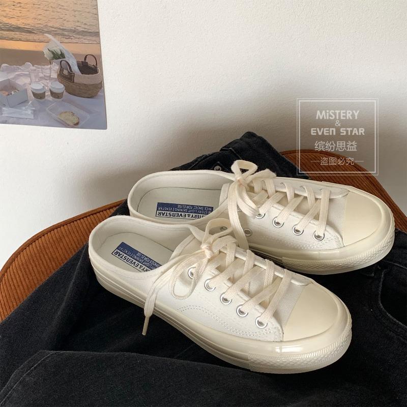 Half Slippers Female Canvas Shoes Student One Pedal Lazy Shoes 203