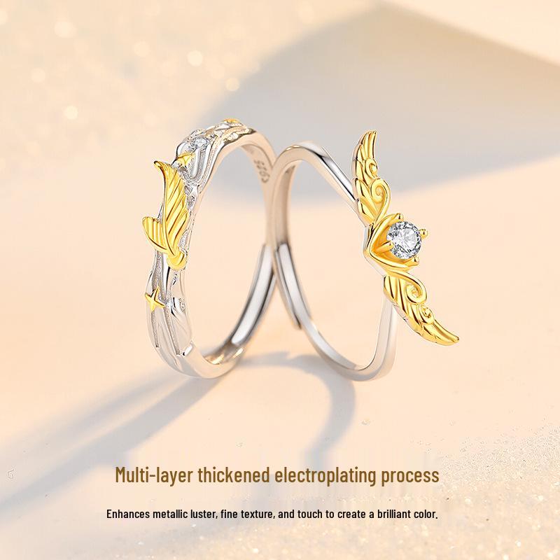 Tichia Wing Couple Rings: S925 Sterling Silver, High-End Style, Versatile Design for Men and Women.