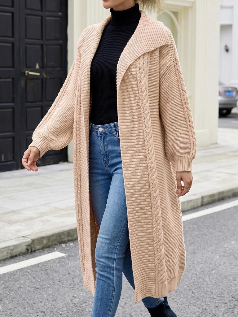 Plus Size Cable Knit Lapel Sweater Coat - Autumn/Winter Women's Loose Thick Knit Jacket