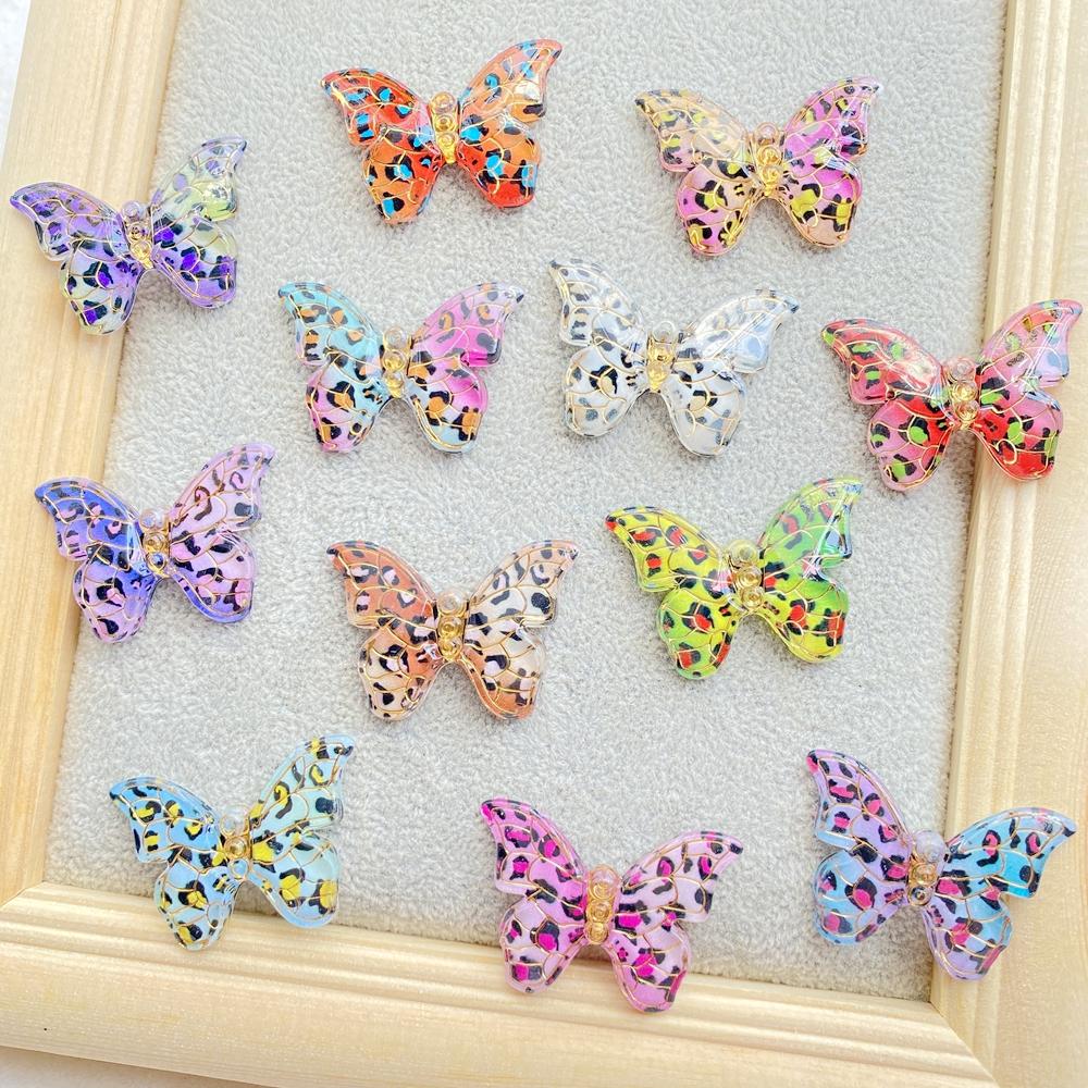 10Pcs Cute Colorful Shiny Butterfly with a Hole Flat Back Resin Scrapbooking DIY Jewelry Hairpin Craft Decoration Accessorie